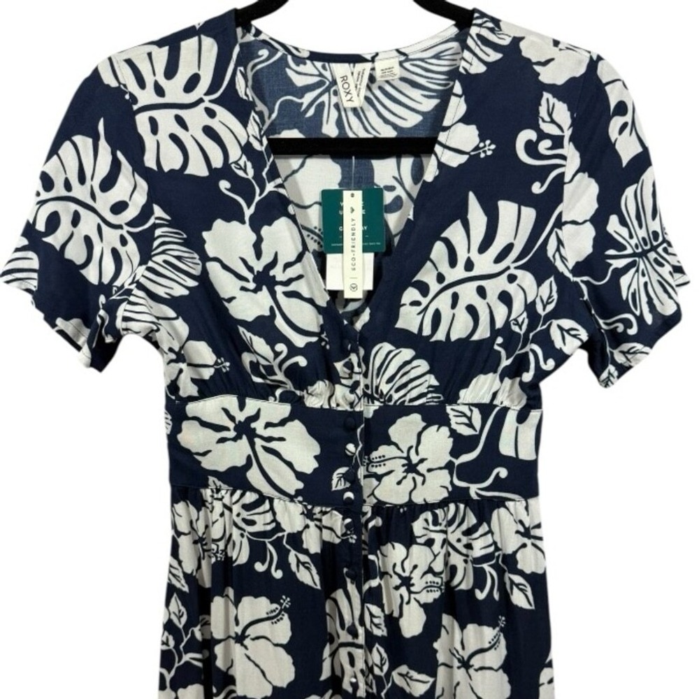 NWT Roxy Tropical Floral Ocean Echo Maxi Button Down Shirt Dress Navy Size XL‎ - Picture 7 of 15